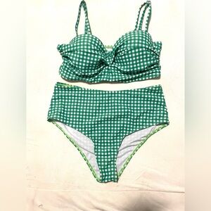 Green Gingham Bikini Set